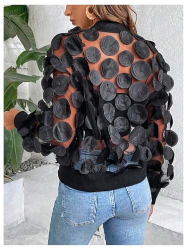 Milumia Women's Appliques Sheer Mesh Bomber Jackets Y2k Zip Up Jacket Outerwear3