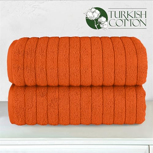 Image of Elegant Comfort 100% Turkish Cotton Corduroy Ribbed Luxury Soft 2 Pack Bath Towels 27 x 54 Inch - Ultra Plush, Absorbent, Quick Dry, Hotel Spa Quality Towels for Bathroom Essentials, Orange