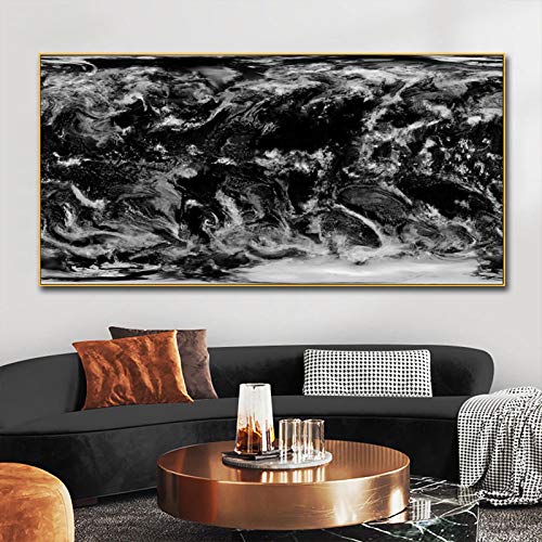 Toile paysage abstrait noir et nuages sombres pour déco salon moderne
