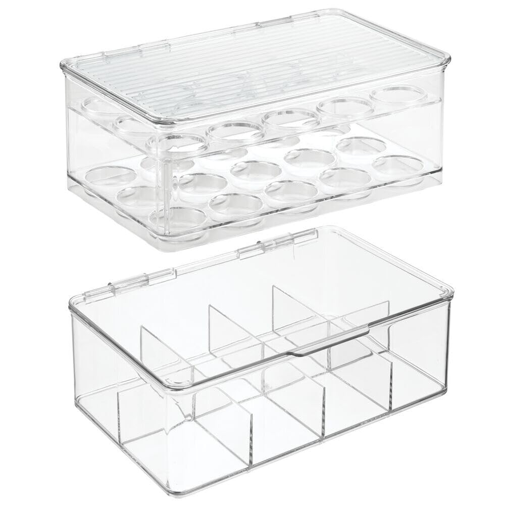 Organizador de almacenamiento dividido apilable de plástico con tapa para bolsas de té y cápsulas de café en armario de cocina, encimera, colección Ligne, incluye 1 organizador de té y 1 4