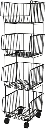Kitchen Multifunctional Movable Four-Layer Floor Storage Rack (125cm) Black