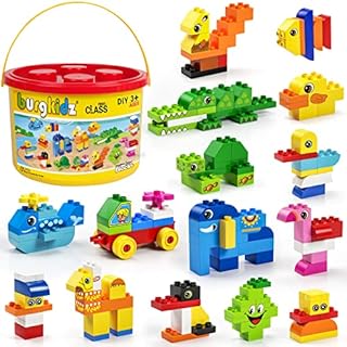 burgkidz Big Building Blocks, 135 Pieces Classic Large Size Toddler Creative Building Bricks, Compatible Block Construction Toys with Reusable Storage Bucket, Educational Gift for Boys and Girls