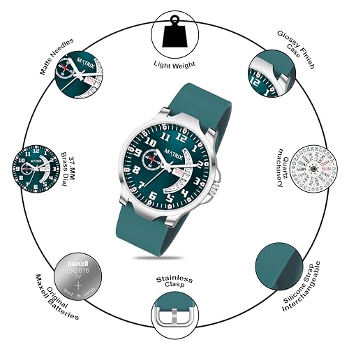 Matrix Classic 2.0 Day & Date Analog Watch with Softest Silicone Strap for Men & Boys (Teal) - Image 3