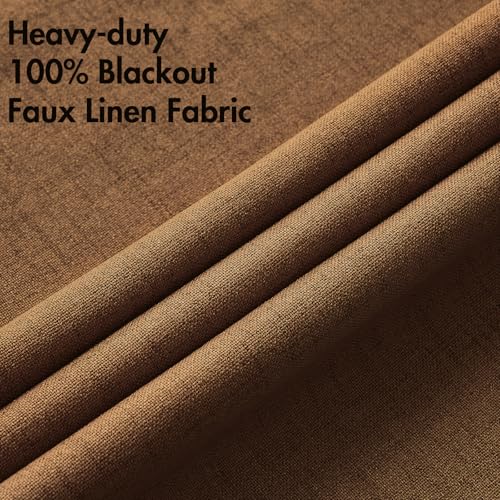 Image of MIULEE 100% Blackout Linen Curtains for Bedroom Thermal Insulated Brown Grommet Room Darkening Curtains & Drapes Fall Decor for Living Room 52 x 108 Inch (2 Panels)