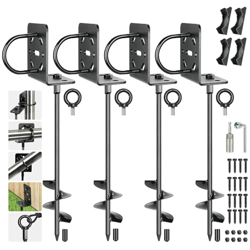 hannger 4 Pack 20 Heavy Duty Ground Anchors Shed Anchor Kit Mobile Home Anchors with Multi Purpose Brackets Earth Anchor for Gazebos Swing Sets Fences Carports Sheds Goal