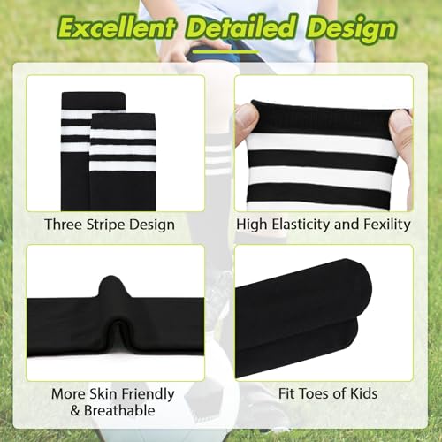 CULACCINO Kids Soccer Socks - Toddler Stripes Knee High Athletic Tube Socks for Girls Sports and Baseball3