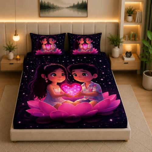 Image of 7D Digital Printed King Size Bedsheet with 2 Pillow Covers | Soft Premium Cotton Feel Microfiber Double Bed Bedsheet | Wrinkle Free & Fade Resistant | (Lovedigital, King Size - 90 x 100)
