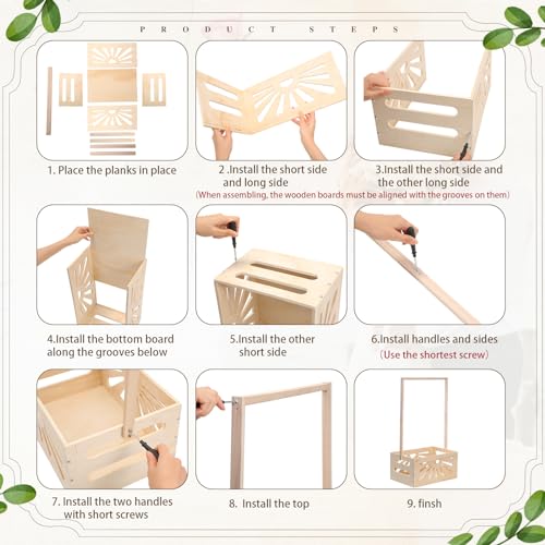 Image of 11 in 1 Wooden Baby Shower Crate Closet, Baby Basket Kit with Adjustable Handle Garland Hanger Chalkboard for Newborn New Parent Pregnancy