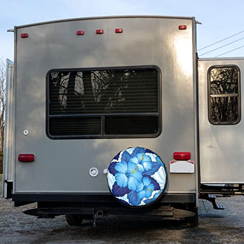 Image of Delerain Blue Hibiscus Flowers Spare Tire Covers Waterproof Dust-Proof Spare Wheel Cover Universal Fit for Jeep, Trailer, RV, SUV, Truck and Many Vehicle (17 Inch for Diameter 31 inch-33 inch)