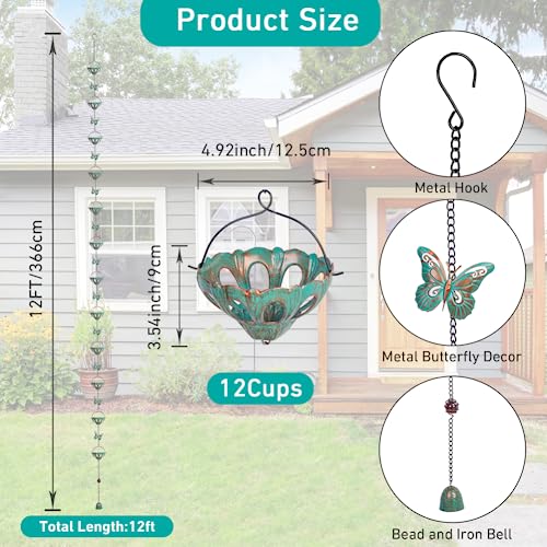 image for Qipade 12FT Rain Chains for Outside, Metal Rain Chain with Butterfly D