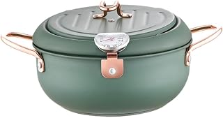 VALICLUD Japanese Style Stainless Steel Fryer Pan with Thermometer Deep Frying Pot for Household Cooking Nonstick Oil Drainer Fry Pan Safe Heat Control Cookware for Kitchen and Restaurant