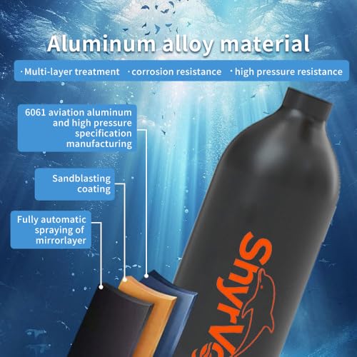Tanque portátil para pulmón, tanque mini de buceo con máscara facial completa, 0.5L 3000 PSI dispositivo de respiración subacuática, 6-10 minutos para esnórquel, kit completo con adaptador y bomba de aire miniatura 2