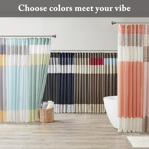 Image of Madison Park Amherst Fabric Black Shower Curtain,Pieced Transitional Simple Shower Curtains for Bathroom, 72 X 72