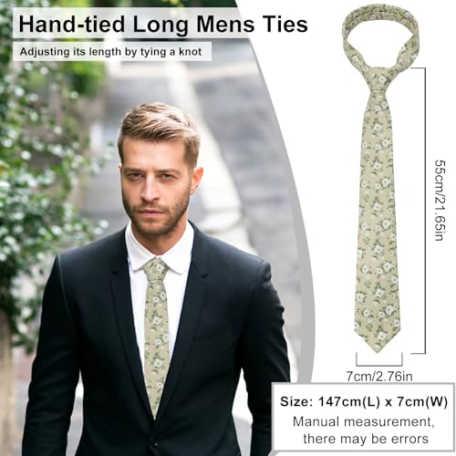 Image of Luckyvestir Mens Ties, Sage /Dusty Blue /Pink Floral Ties for Men, 2.76 inch Cotton Flower Necktie for Wedding /Groomsmen /Party
