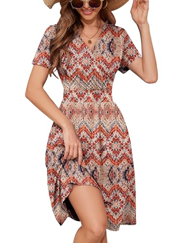 Image of Heymoments Womens Summer Short Sleeve Casual Dresses V-Neck Beach Dress with Pockets S-2XL