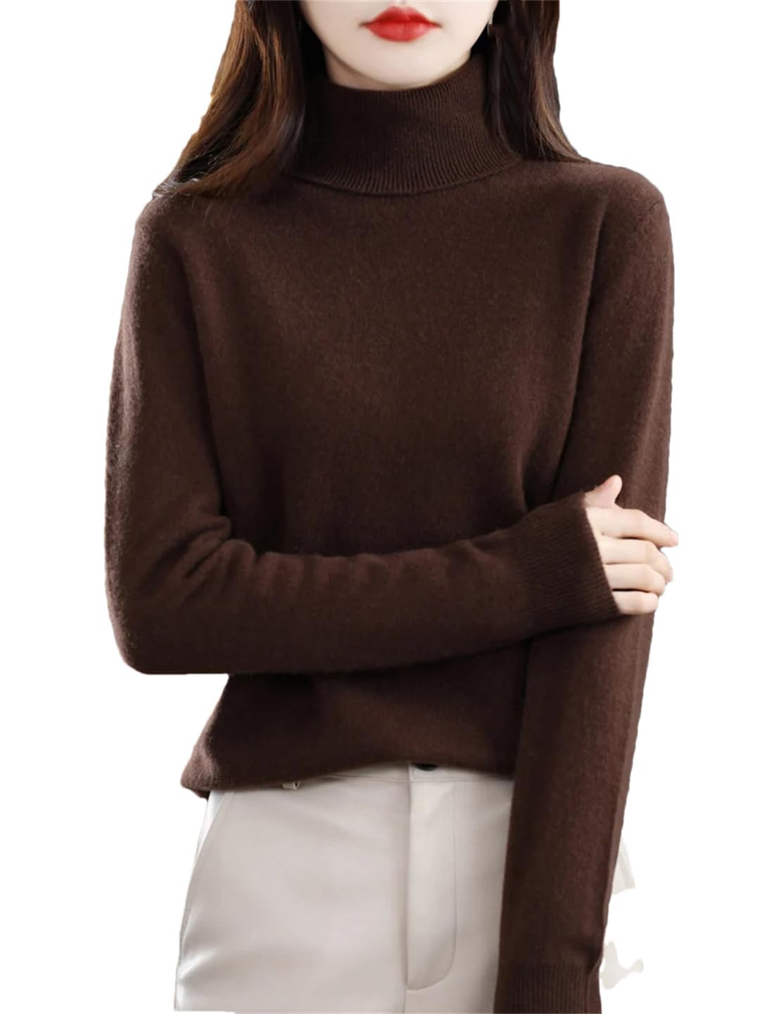 Maglione da donna a collo alto, per autunno e inverno, a maniche lunghe, in lana, morbida maglieria