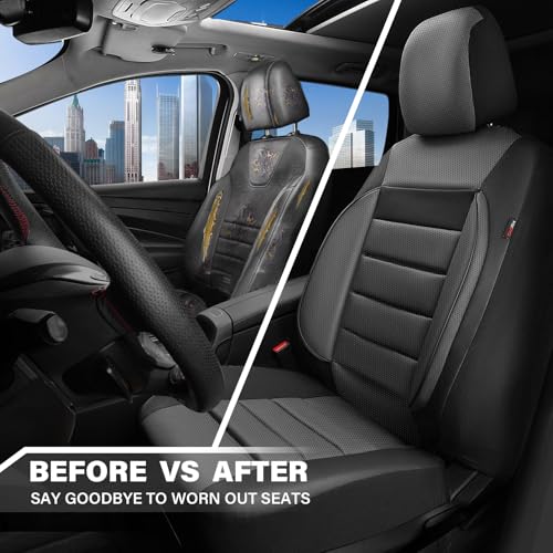 Image of CAR PASS Leather Seat Covers Full Set Universal Water Resistant 3D Foam Back Support, Luxury Comfort Automotive 5 Seat Covers All Season Fit for SUV,Sedan,Van, Airbag Compatible Elegance(Gray Black)