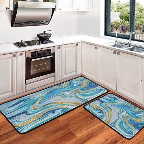 Marble Kitchen Rugs And Mats Non Skid Washable Absorbent Stain Resistant,Durable And Easy To Clean,Anti Fatigue Kitchen Rug Set Of 2 Marble Kitchen Decor 17 X47+17"X30" #TOP2