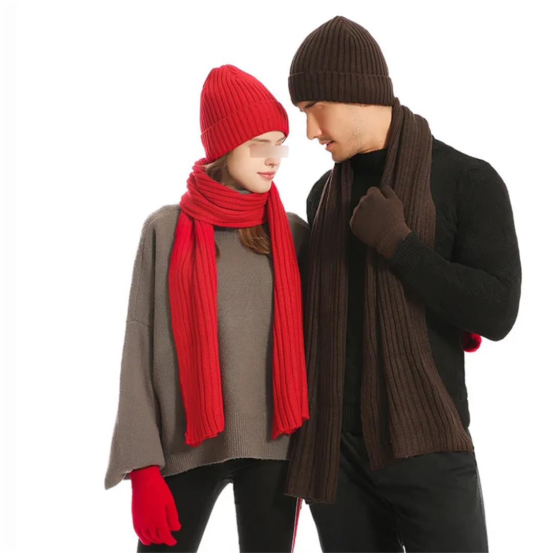 Suwequest Juego de gorro, bufanda y guantes para hombres y mujeres, gorro de punto cálido para niños y niñas, accesorios de invierno, conjunto de gorro y bufanda