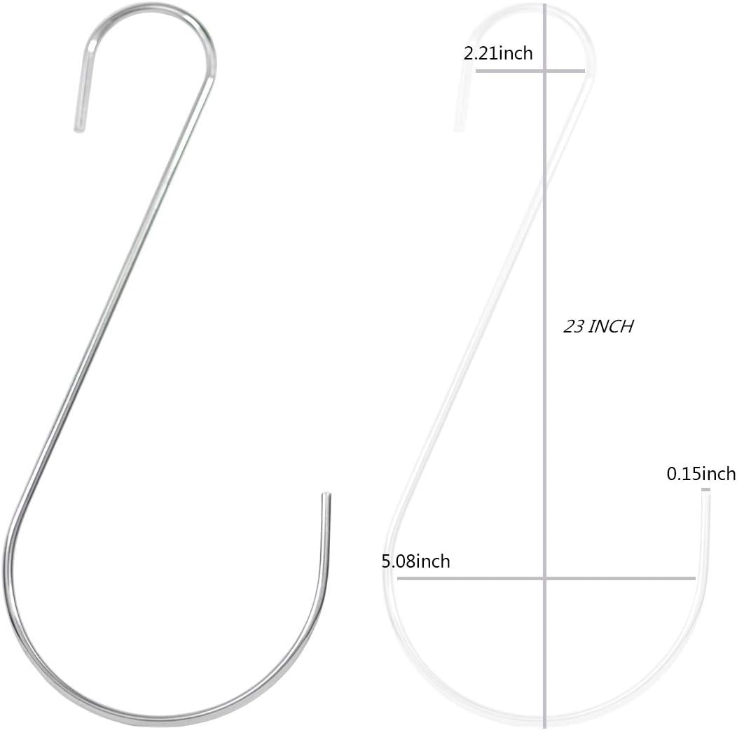 2 PCS Oversized Garden Hooks Hanger Tree Branch S Shape Hook Silver Heavy Duty Metal S Hooks Perfect for Hanging Plants Bird Feeders Baskets Lanterns and Ornaments (23 INCH)