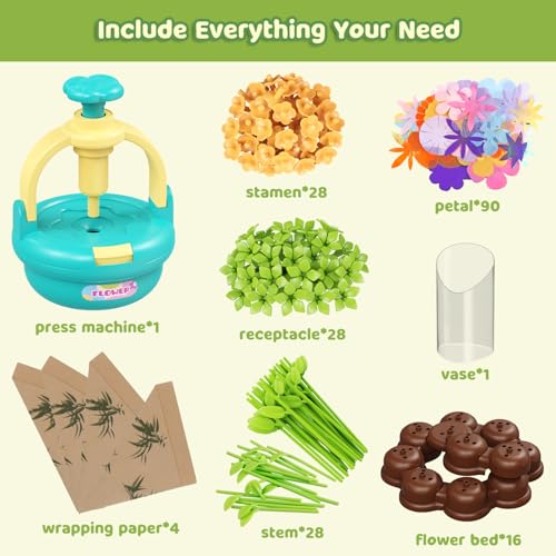 Flower Bouquet Making Kit for Kids Ages 4-8—DIY Arts and Crafts Toy, Build Your Own Flower Arrangement, Flower Press Craft Kit, Handmade Bouquet Birthday Gift for 3 4 5 6 7 8 9 Year Old Girls-[Blue] by TingingYuli - Image 2