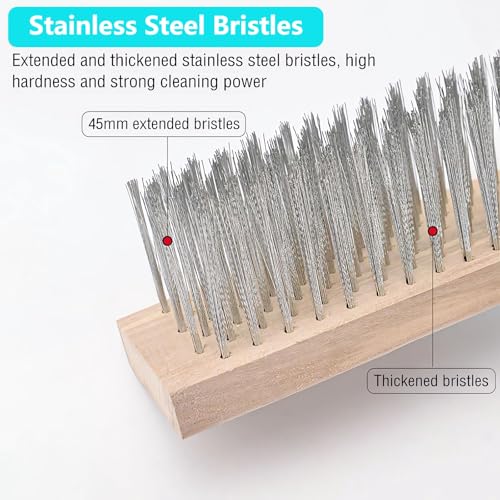 Concrete Scrub Brush - Deck Scrub Brush Wire Broom with 62\" Long Handle - Deck Brushes for Scrubbing Heavy Duty Stiff Metal Bristle Floor Scrubber Brushes for Cleaning Moss Concrete Grout Garage Patio - Thumbnail 7
