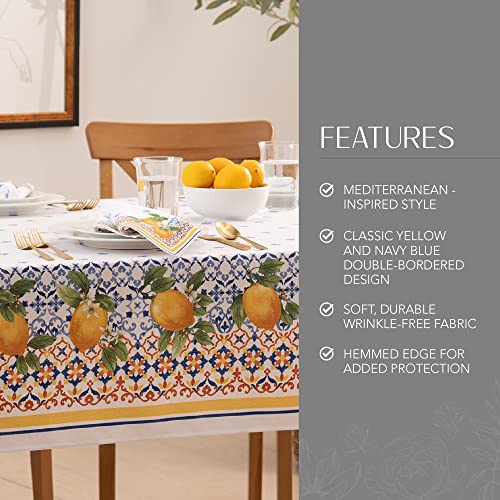 Elrene Home Fashions Capri Lemon Double-Bordered Mediterranean Fabric Tablecloth, Rectangle, 60 Inches X 120 Inches #TOP2