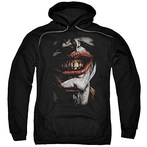 Batman DC Comics Arkham Asylum Joker Smile of Evil Adult Pull-Over Hoodie Black Apparel
