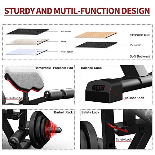 Adjustable Weight Bench Multipurpose Incline Decline Heavy Duty Exercise Bench with Leg Extension and Leg Curl for Strength Training Workout Home Gym