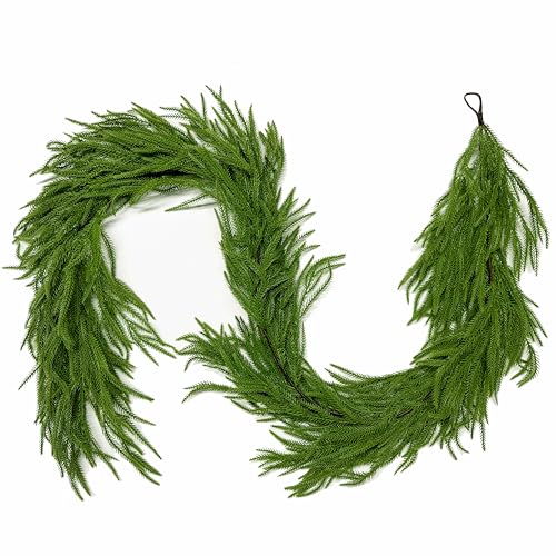 Christmas Garland Norfolk Pine Garland Real Touch Artificial Greenery Garland for Mantle Fireplace Table Indoor Outdoor Decor 6FT
