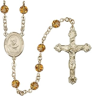 Bonyak Jewelry 14k Gold 6mm Austrian Crystal Saint Maximilian Kolbe Rosary - November Yellow, Metal, No Gemstone