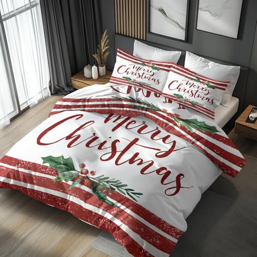 Generisch Weihnachten Bettwäsche 220x240 3tlg, 2 Kissenbezüge 80x80...