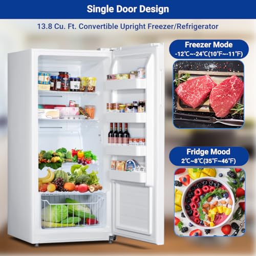Smad 13.8 Cu.ft Upright Freezer Frost Free, Convertible Freezer Refrigerator with Drawer and Recessed Handle, Standing Freezer Upright for Garage, Home, Kitchen, Restaurant, White on Fridge.com