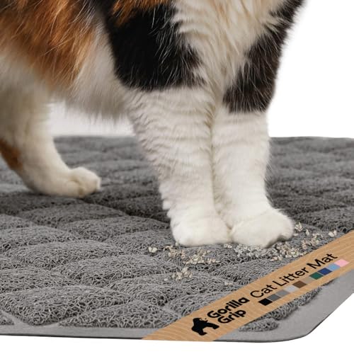 Image of GORILLA GRIP Cat Litter Box Mat, Cushioned Coil Mesh Litter Trapping Mats, Scatter Control Supplies for Less Mess, Phthalate Free, Ultra Deep Catch Grooves, Rinse or Vacuum to Clean, 17x11 Gray