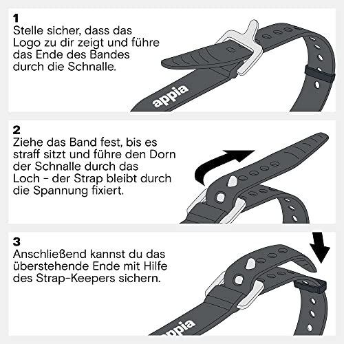 Appia Straps - Spanngurte 35cm Grau (4er Pack) inkl. Strap-Keeper für Fahrrad, Ski, Bikepacking, Camping, Heimwerken aus TPU mit rostfreier Aluminium-Schnalle