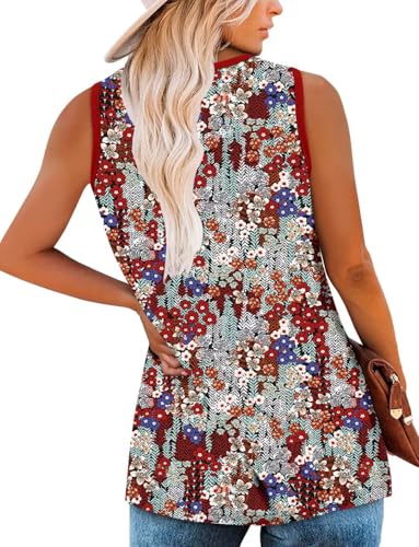 KISSMODA Womens Flora Print Tank Tops Ribbed Summer Shirt Sleeveless Summer Casual Women Blouses(S-3XL)