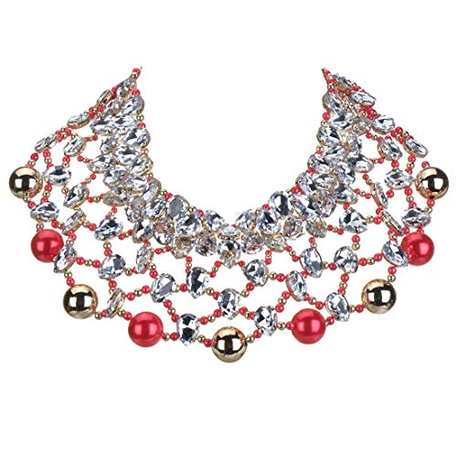 Jerollin Multi-Strand Simulated Pearl/Crystal Chain Choker Collar Necklace Acrylic Resin Bead Ball Cluster Bib Statement Necklace For Women #TOP2