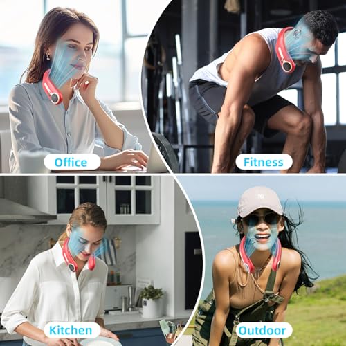 Portable Neck Fan,Hands Free Personal Wearable Bladeless Fan,6000mAh USB Rechargeable,360° Cooling,LED Display,4-Speeds,Birthday Gifts for Men Women Dad Mom,Stocking Stuffers Christmas Gifts (Red) - Image 6