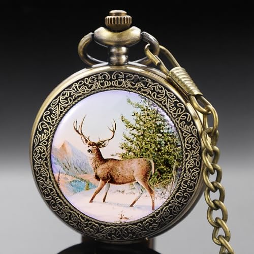 Image of Dragon Design Quartz Pocket Watch Roman Numerals with Chain Birthdays Gifts for Father's Days