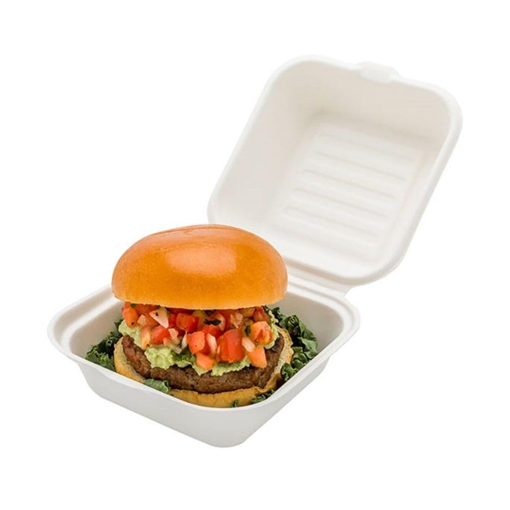 600 Scatole per hamburger usa e getta e getta biodegradabili 15x15x8 cm, contenitori per hamburger e bagassa, compostabili, coperchio ribaltabile, scatola colore bianco