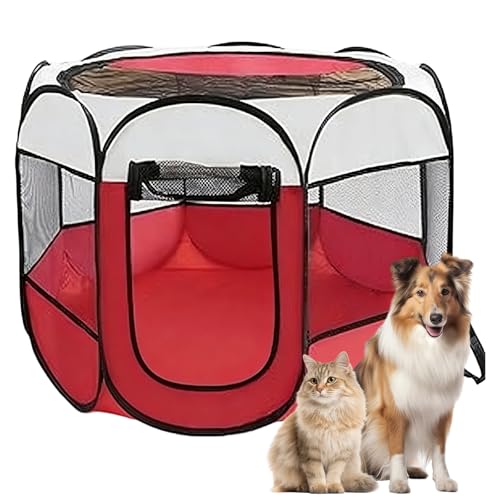 Recinto per Cani da Interno, Portatile Box Cani per Interno ed Esterni, Box Pieghevole per Cane e Gatti, Kennel Cane Piccolo, Gabbia per Gatto, Cucciolo Conigli, 74 x 74 x 43 cm (Rosso)