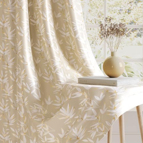 Image of HOKIPO Luxe Foliage Foil Printed Curtains 7 Feet Long Set of 2, Cream