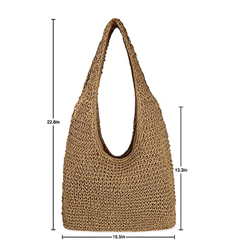 Image of Women Large Straw Beach Bag Handmade Woven Shoulder Bags Hobo Tote Handbag Purse for Summer