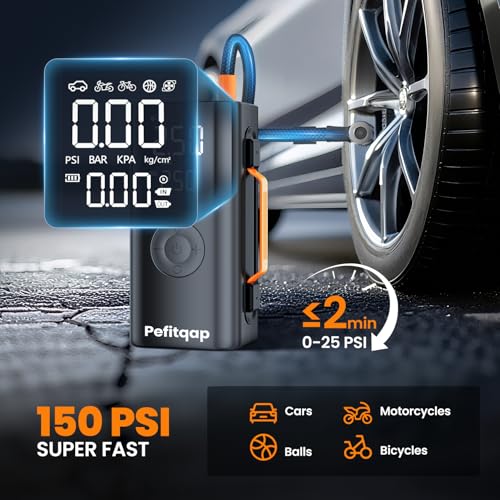 10-IN-1 5000A Jump Starter Power Pack with 150PSI Air Compressor, Blower & Vacuum, Pefitqap 12V Car Battery Booster Jump Starter with Jump Leads, Portable Power Bank, LED Lights(10L Gas/8L Diesel) - Image 3