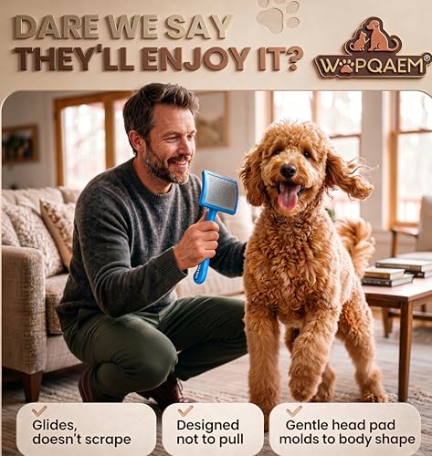 Image of Wooden Long Pin Slicker Brush for Large Dogs, Doodles, Poodles, Long Hair | Grooming, Detangling, and Fluffing for Wavy and Curly Hair-Designed for Heavy, Thick Coats to Prevent Matting at Home