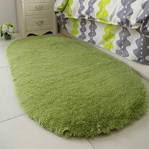 Tapis Salon Shaggy Ovale Tapis en Fausse Fourrure de Chevet Moelleux Moquette Antidérapant Décoratif Canapé Natte Tapis de Sol en Peluche Court pour Chambre à Coucher D'enfant Vert Herbe 60x120CM Cover