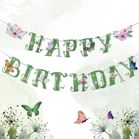 EASY JOY Spring Flower Butterfly Birthday Banner Cover