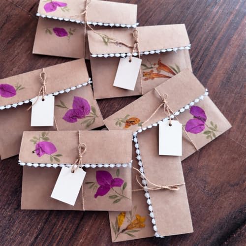 Petals by Shweta, Pack of 8 (6.25 × 4.25in) real pressed flower Brown Kraft Paper Envelopes | Envelopes for cards | Pressed Flower Design | Shagun Envelopes | Envelopes for greeting cards, Letters, & Cash