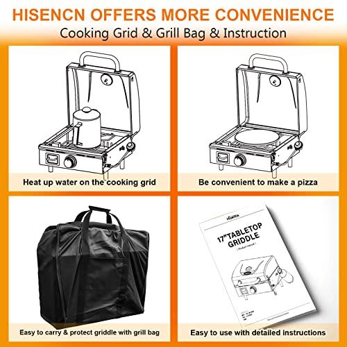 Hisencn Portable Flat Top Grill And Portable Grill Cart Folding Cart Outdoor Griddle Stand Shelf, Rv - Nonstick Camping Griddle 268 Sq. In. 15000 Btus Griddle For Tabletop Gas Grill 17 Inch With Hood #TOP5