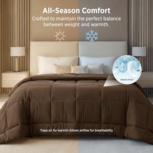 Image of Bedsure Comforter Duvet Insert - Quilted Comforters Oversize Queen, All Season Duvet, GentleSoft Down Alternative Bedding, with 8 Tabs, Gifts for Women /Men, Brown, Oversize Queen 98x98Inches